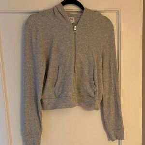 TNA Cropped Waffled Gray Zip-Up Hoodie